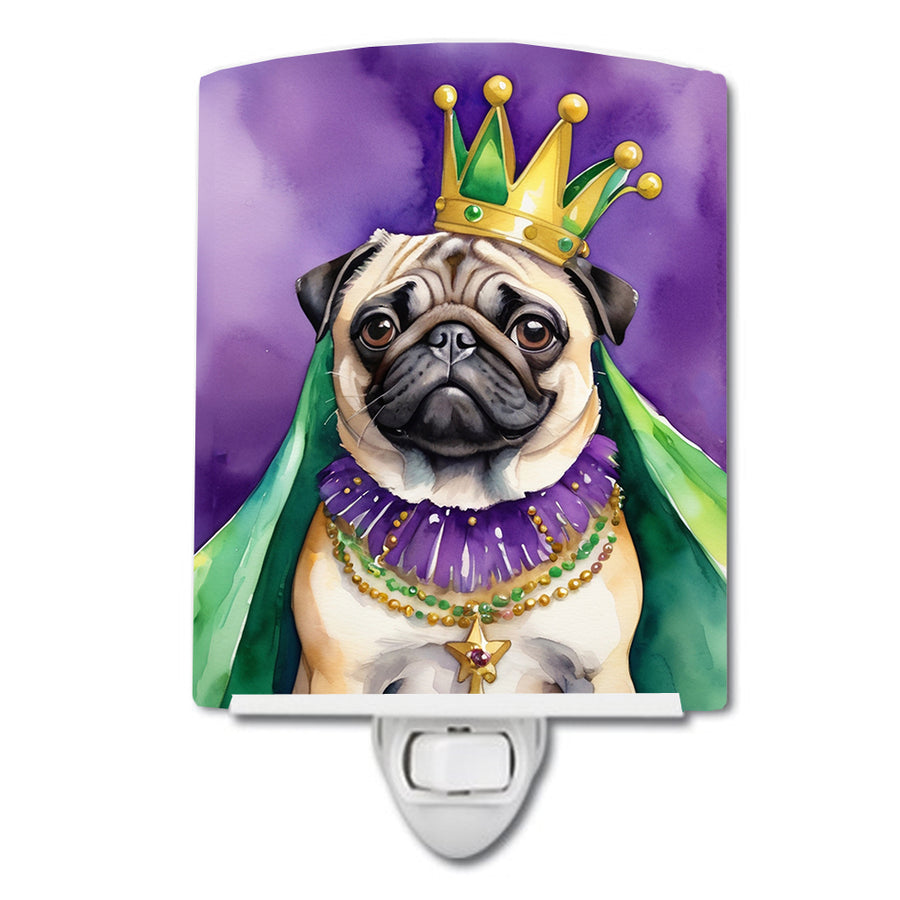 Pug King of Mardi Gras Ceramic Night Light Image 1