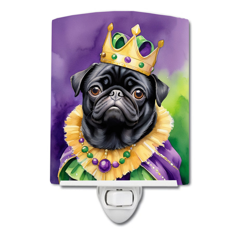 Black Pug King of Mardi Gras Ceramic Night Light Image 1