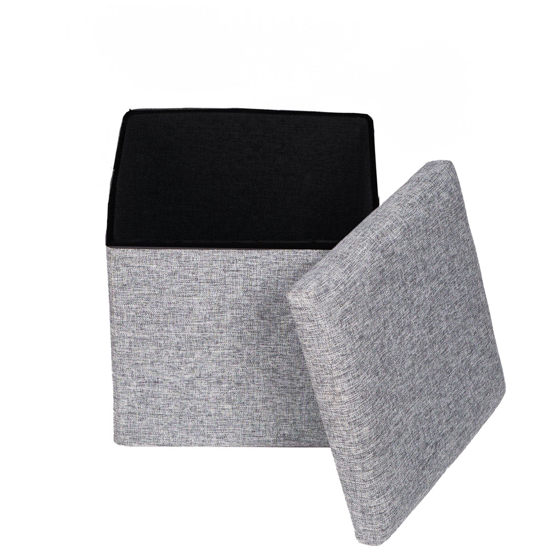 Decorative Grey Foldable Cube Ottoman Stools for Living Room, Bedroom, Dining, Playroom or Office Image 1