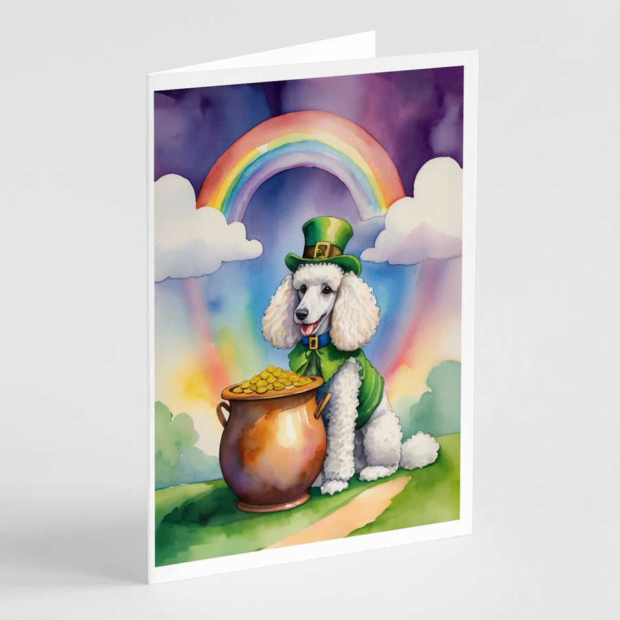 White Poodle St Patricks Day Greeting Cards Pack of 8 Image 1