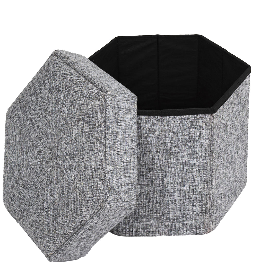 Decorative Grey Foldable Hexagon Ottoman for Living Room, Bedroom, Dining, Playroom or Office Image 1