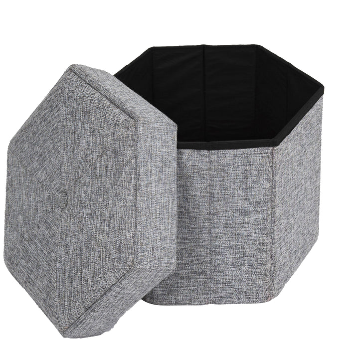 Decorative Grey Foldable Hexagon Ottoman for Living Room, Bedroom, Dining, Playroom or Office Image 10