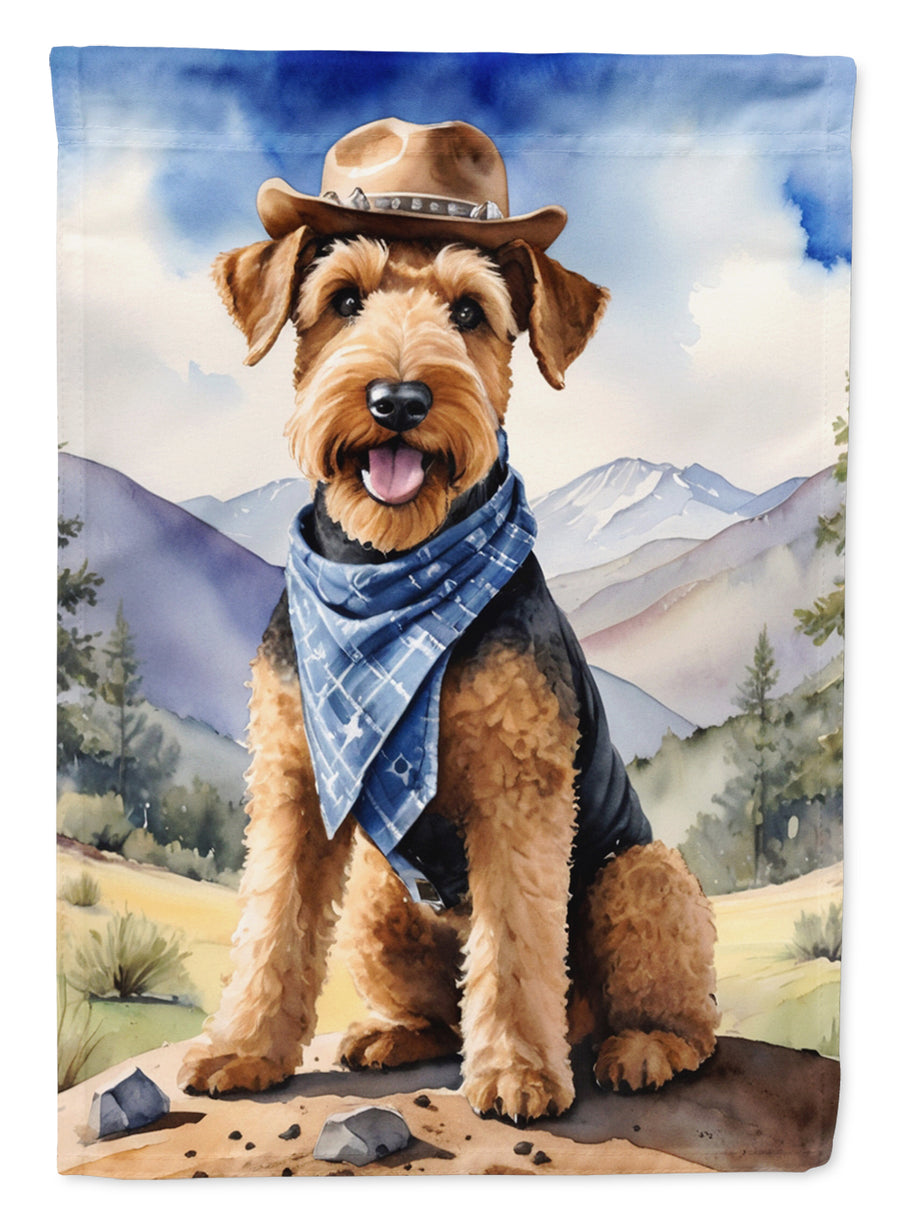 Airedale Terrier Cowboy Welcome House Flag Image 1