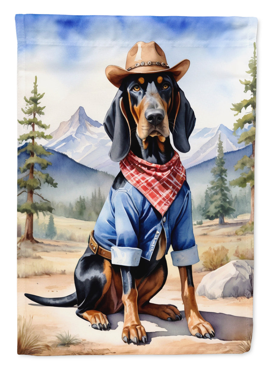 Black and Tan Coonhound Cowboy Welcome House Flag Image 1
