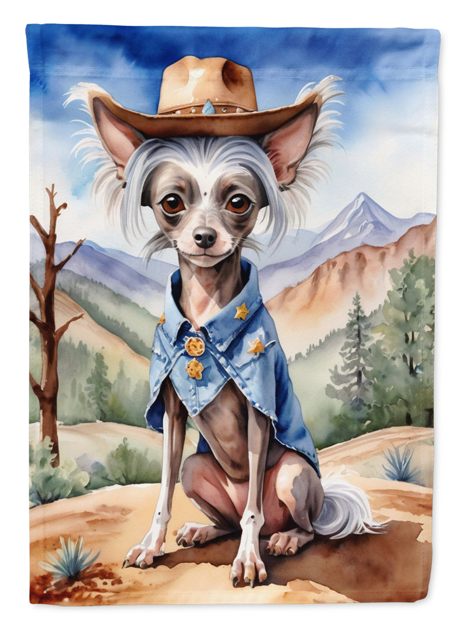 Chinese Crested Cowboy Welcome House Flag Image 1