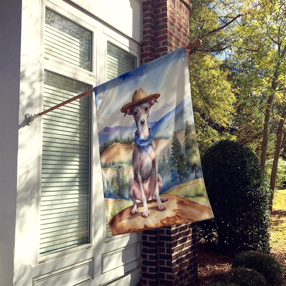 Italian Greyhound Cowboy Welcome House Flag Image 2