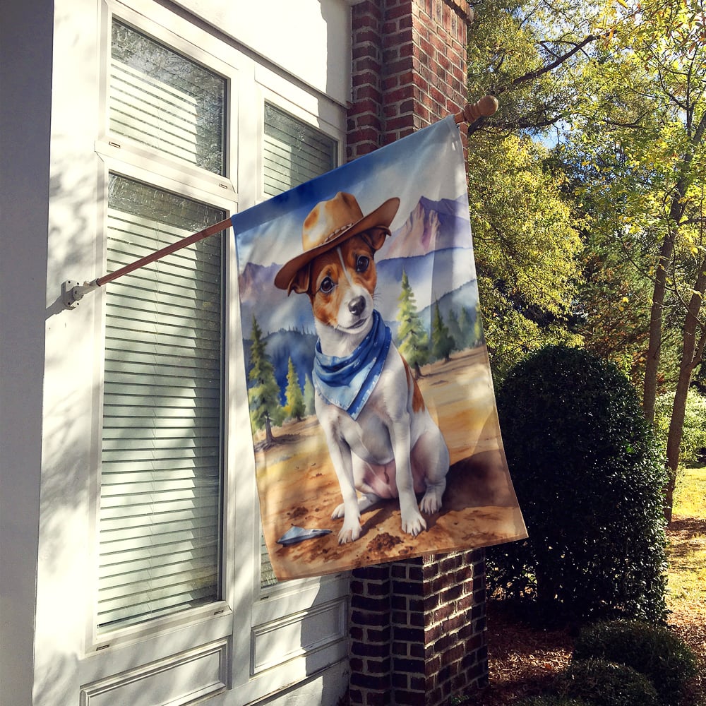 Jack Russell Terrier Cowboy Welcome House Flag Image 2