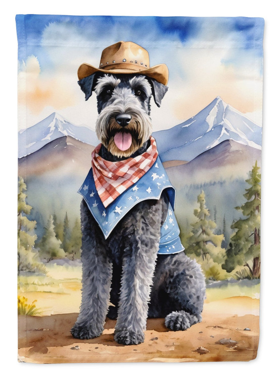 Kerry Blue Terrier Cowboy Welcome House Flag Image 1