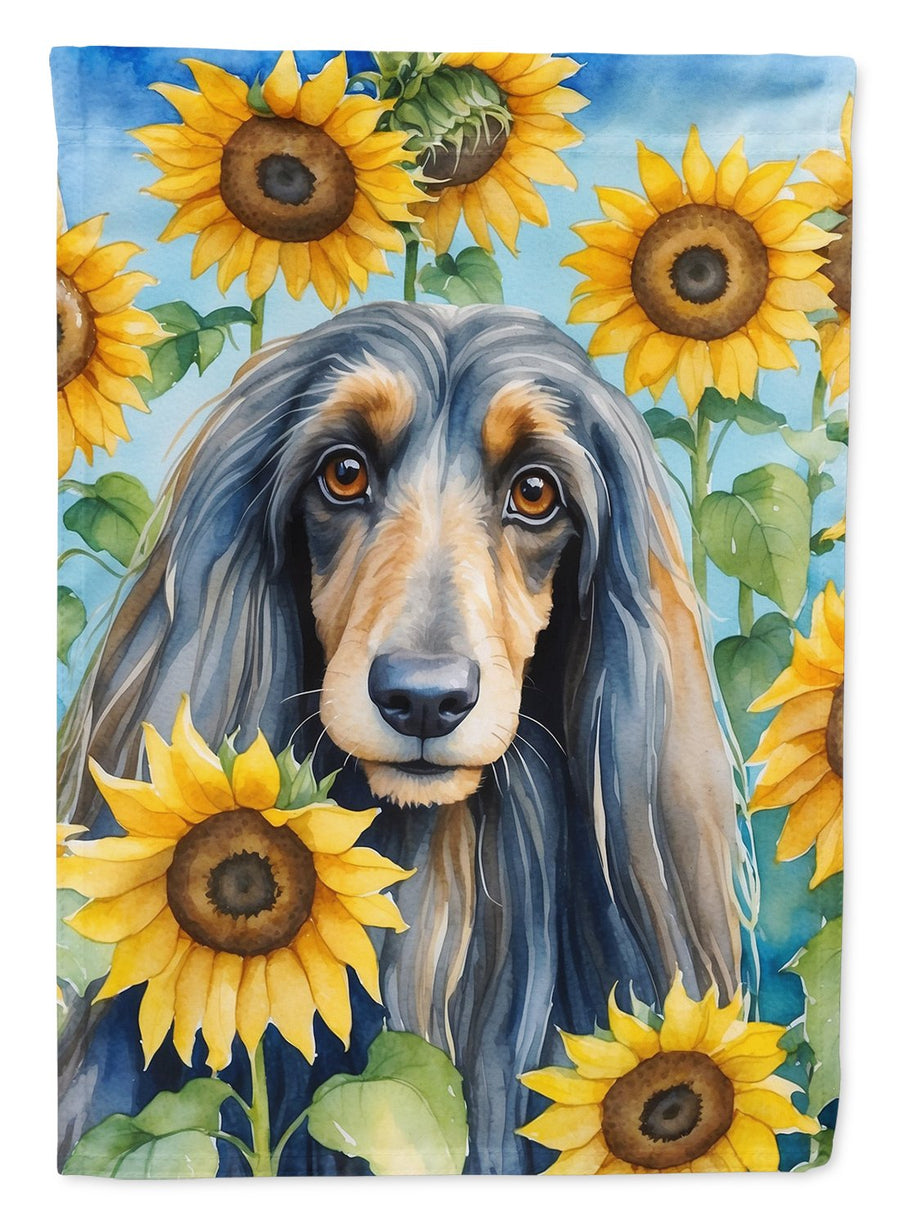Afghan Hound in Sunflowers House Flag Image 1