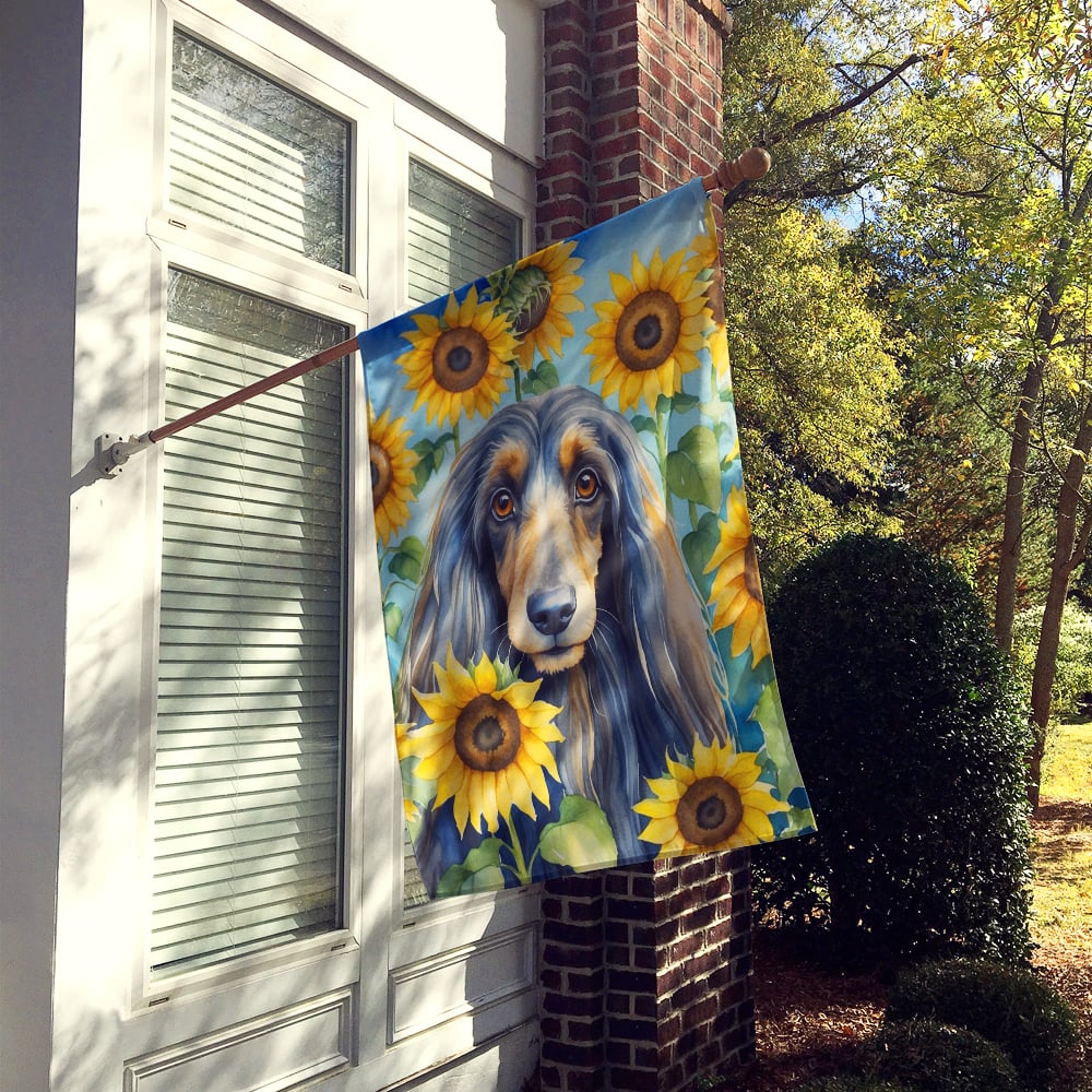 Afghan Hound in Sunflowers House Flag Image 2