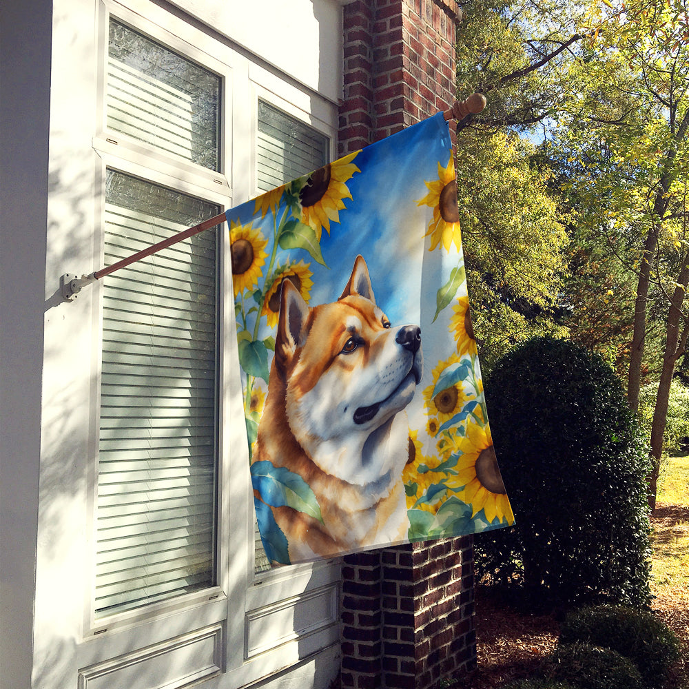 Akita in Sunflowers House Flag Image 2