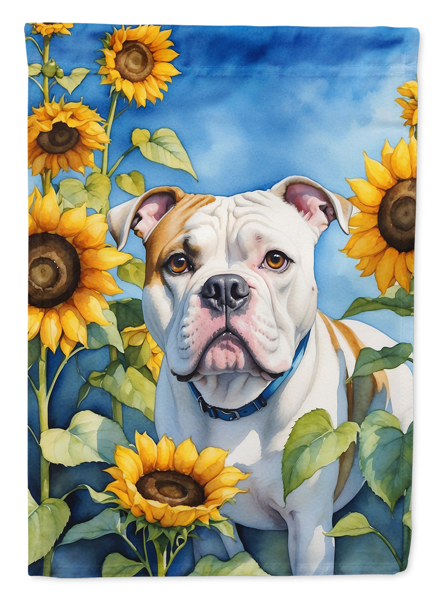 American Bulldog in Sunflowers House Flag Image 1