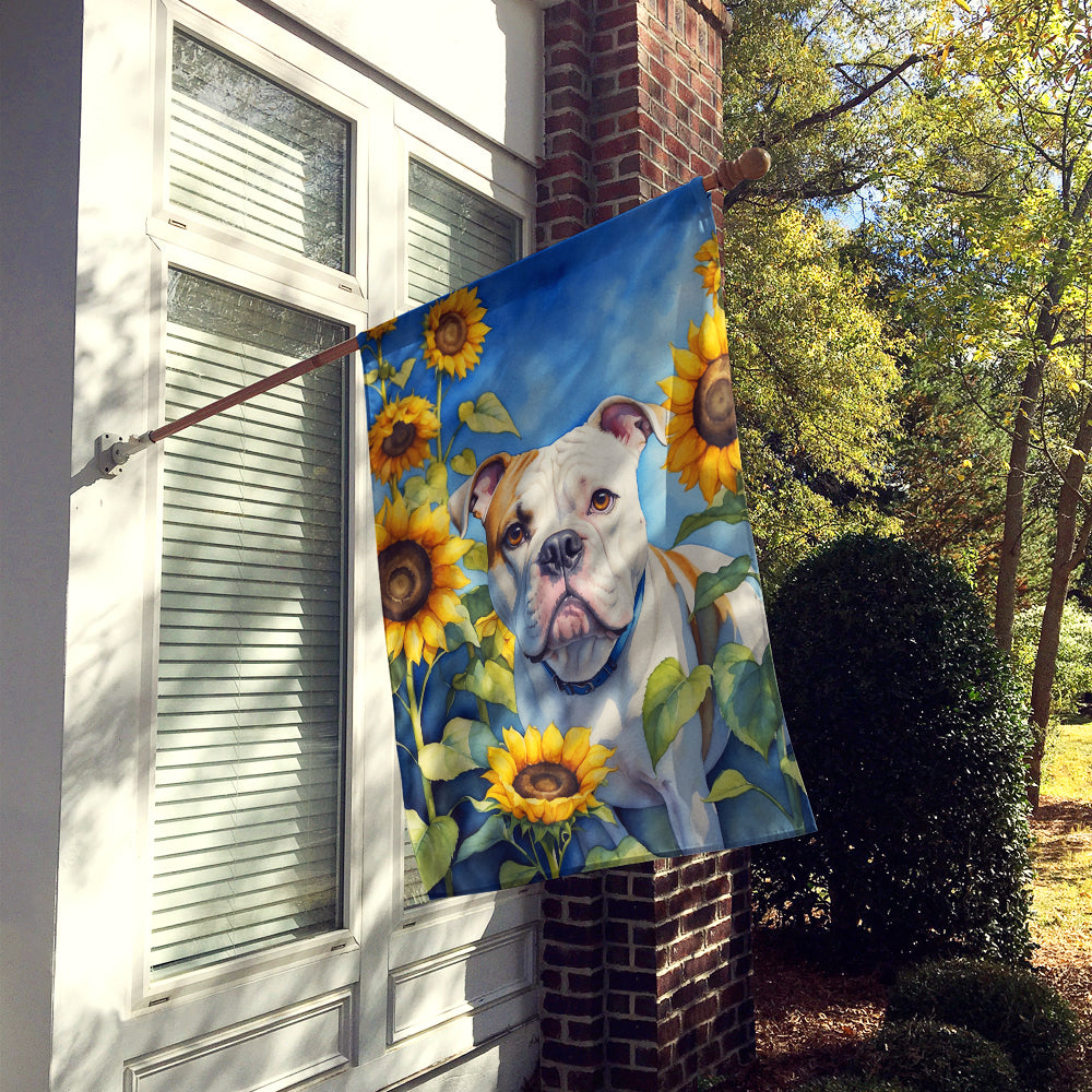 American Bulldog in Sunflowers House Flag Image 2