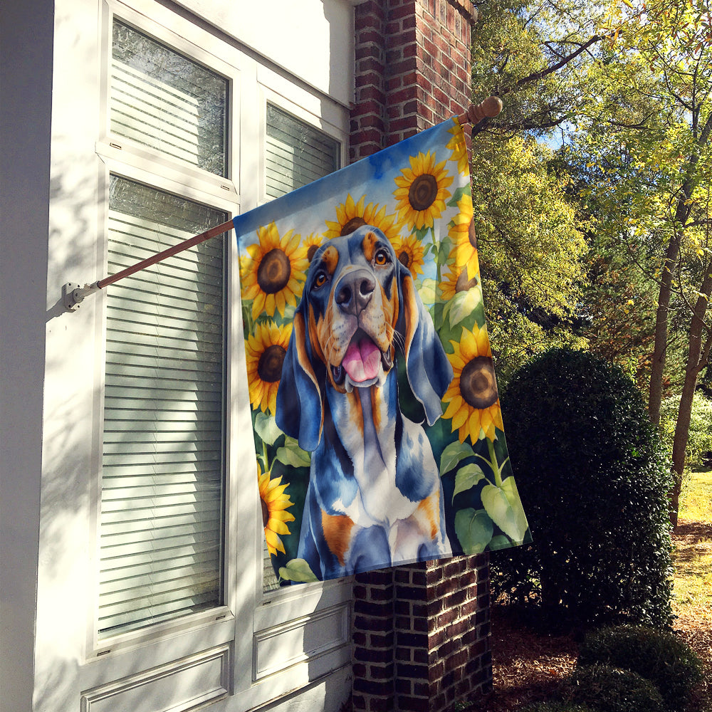 American English Coonhound in Sunflowers House Flag Image 2