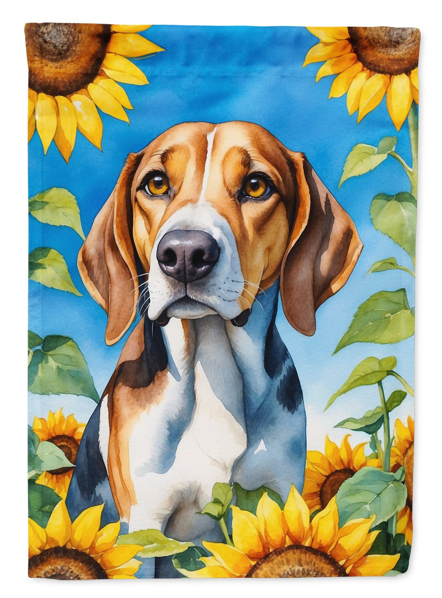 American Foxhound in Sunflowers House Flag Image 1