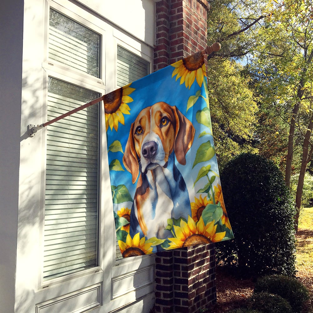 American Foxhound in Sunflowers House Flag Image 2