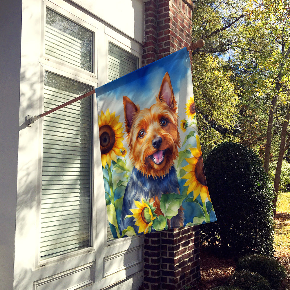 Australian Terrier in Sunflowers House Flag Image 2