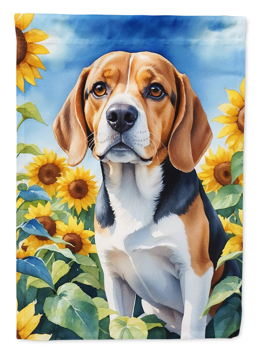 Beagle in Sunflowers House Flag Image 1