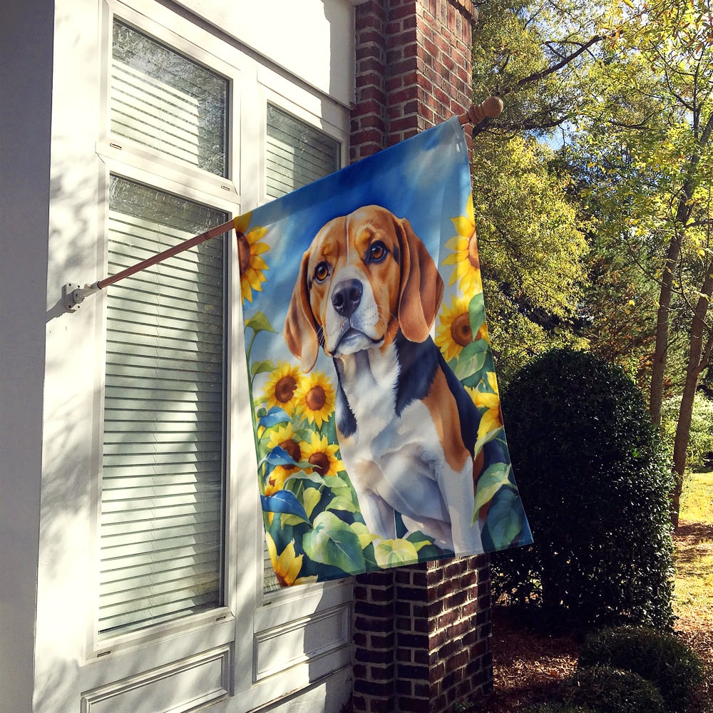 Beagle in Sunflowers House Flag Image 2