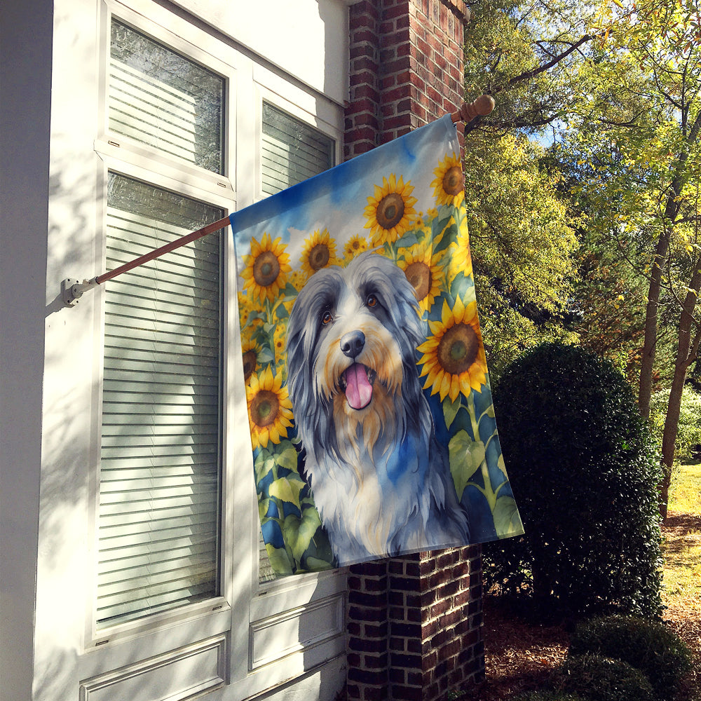 Bearded Collie in Sunflowers House Flag Image 2
