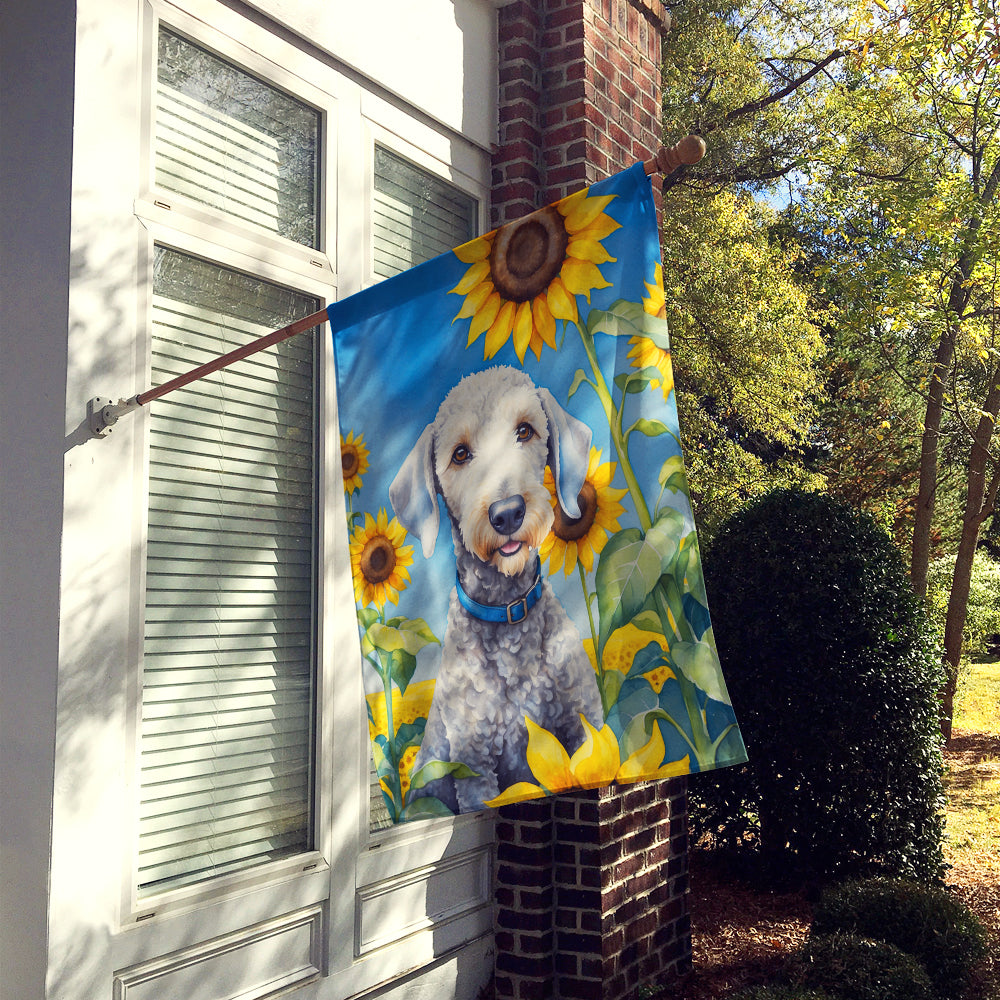 Bedlington Terrier in Sunflowers House Flag Image 2
