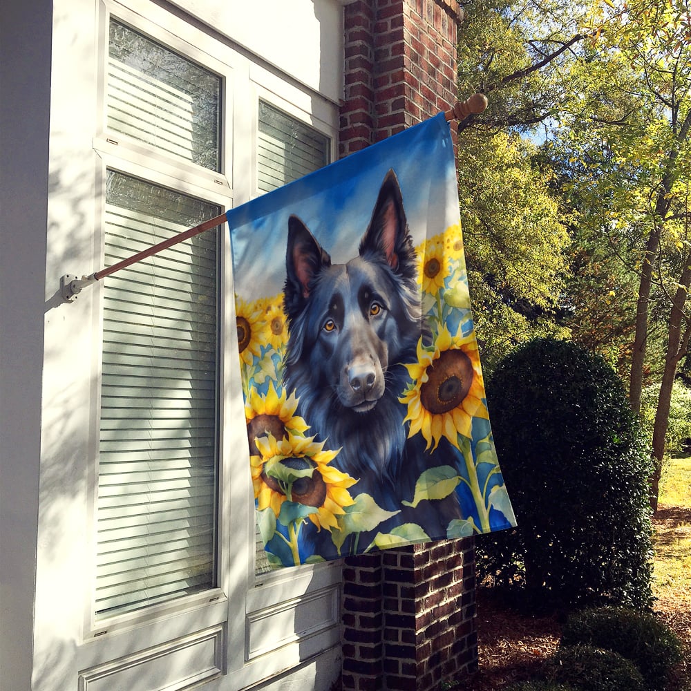 Belgian Sheepdog in Sunflowers House Flag Image 2