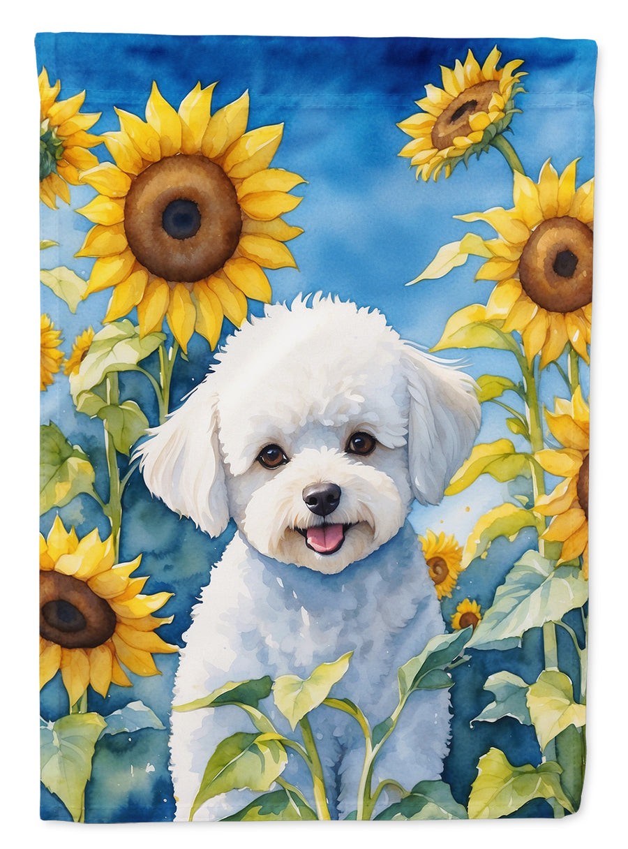 Bichon Frise in Sunflowers House Flag Image 1