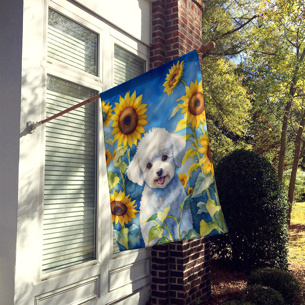 Bichon Frise in Sunflowers House Flag Image 2
