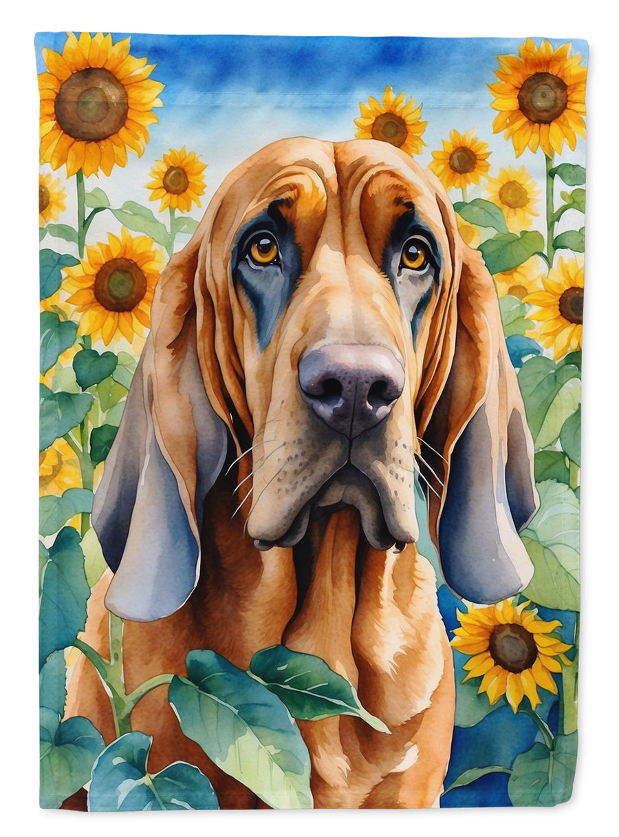 Bloodhound in Sunflowers House Flag Image 1