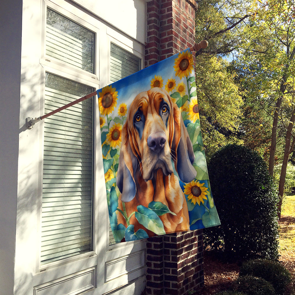 Bloodhound in Sunflowers House Flag Image 2