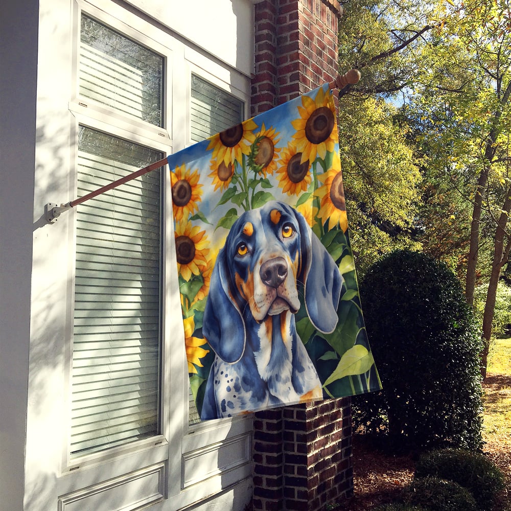 Bluetick Coonhound in Sunflowers House Flag Image 2