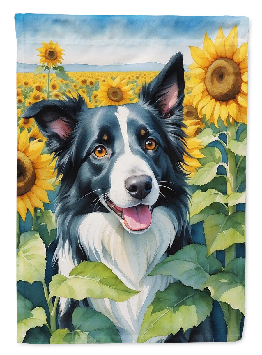Border Collie in Sunflowers House Flag Image 1
