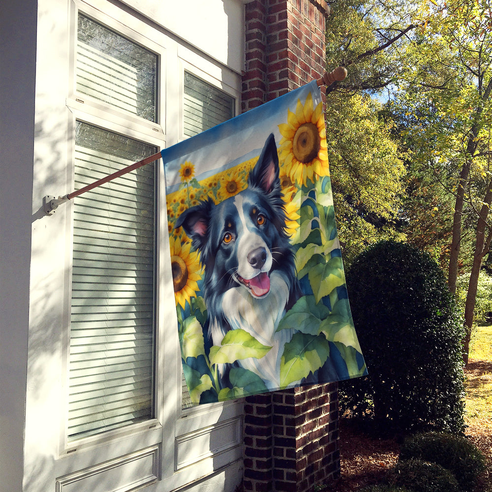 Border Collie in Sunflowers House Flag Image 2