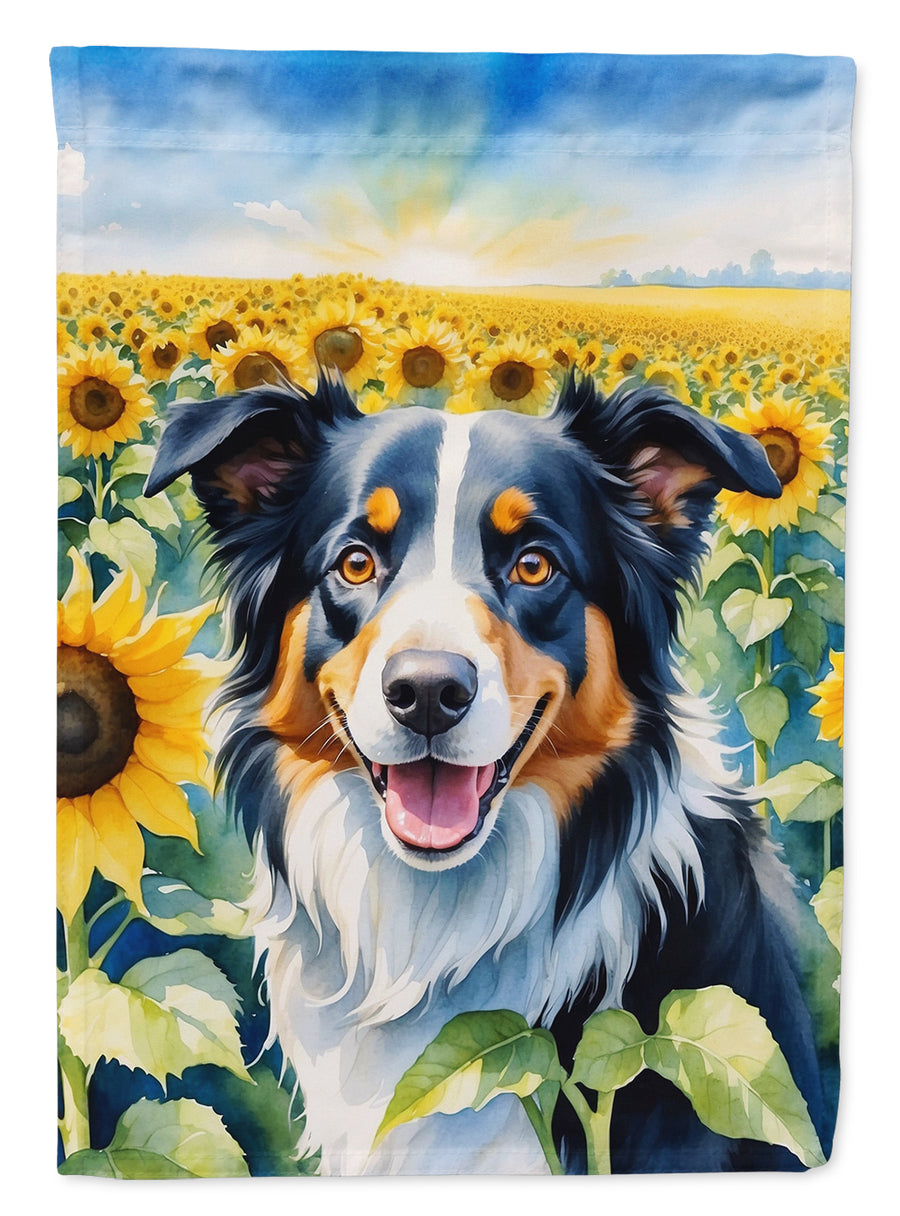 Border Collie in Sunflowers House Flag Image 1