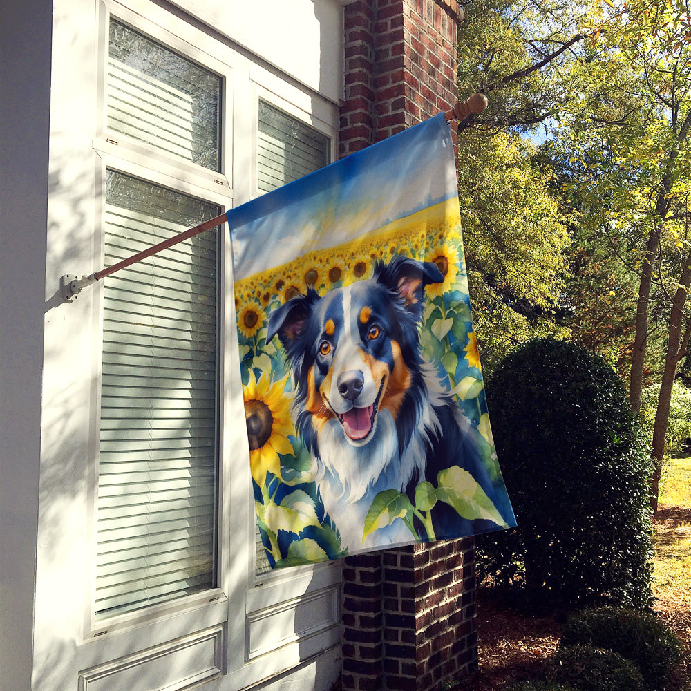 Border Collie in Sunflowers House Flag Image 2