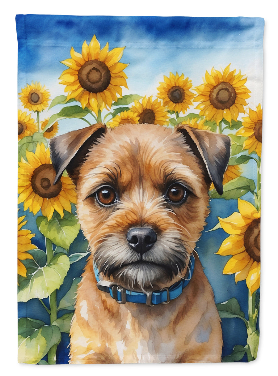 Border Terrier in Sunflowers House Flag Image 1
