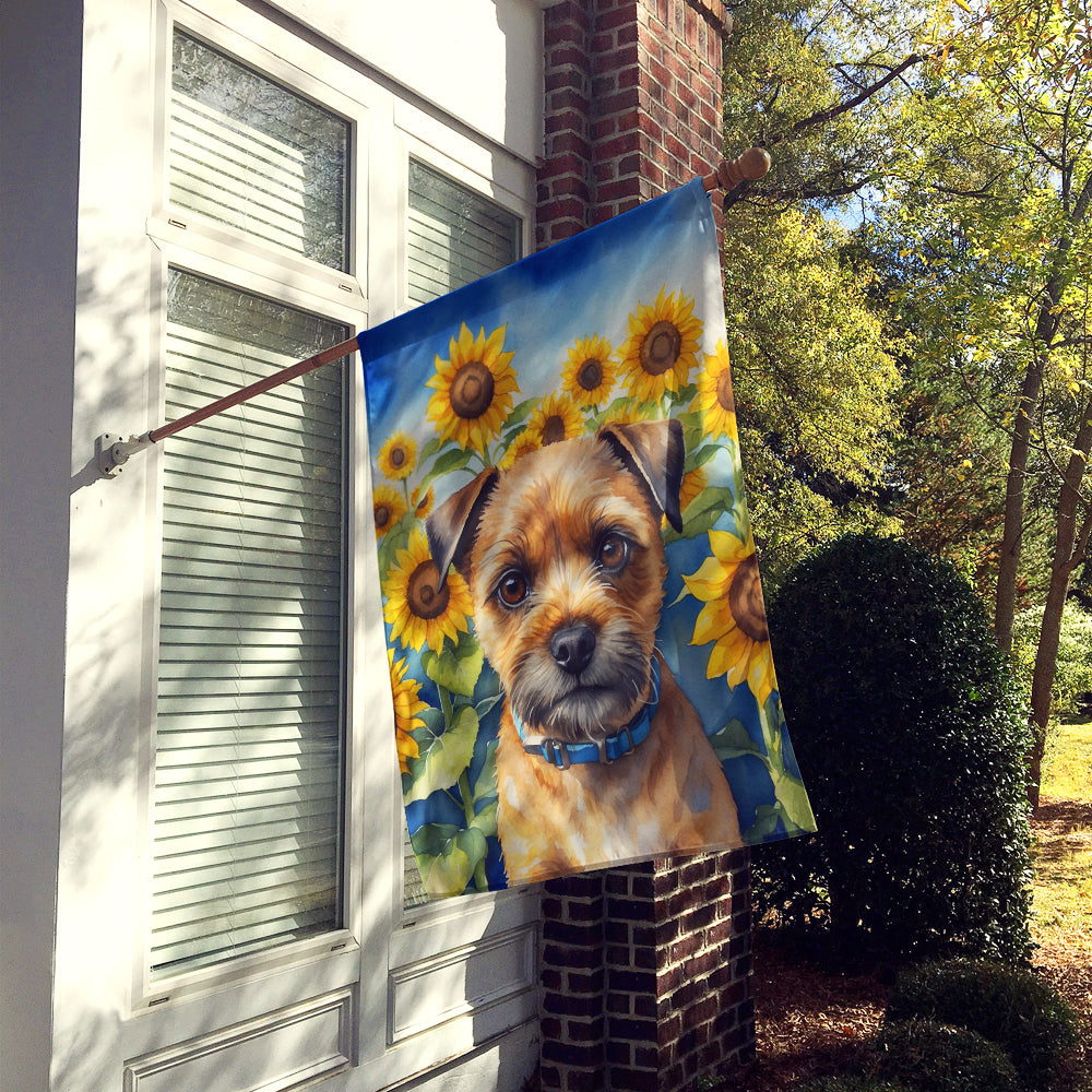Border Terrier in Sunflowers House Flag Image 2