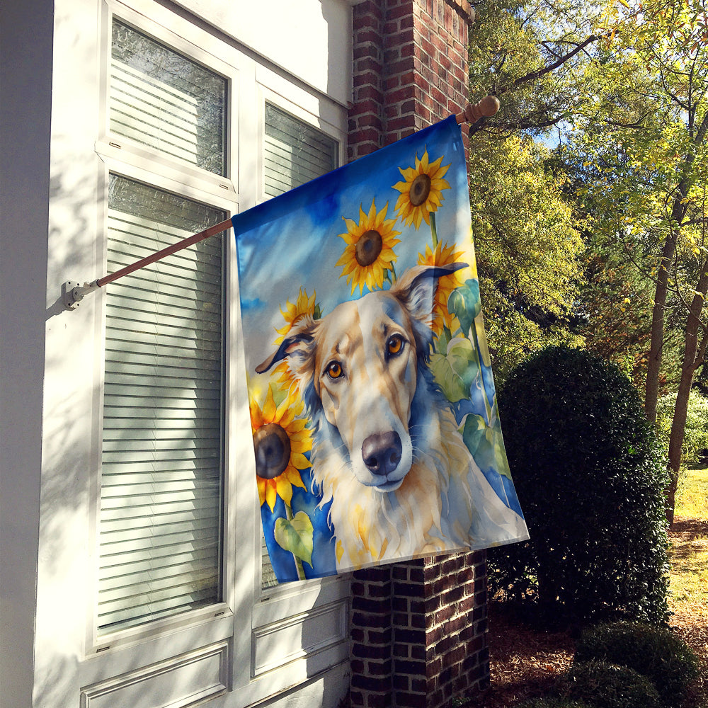 Borzoi in Sunflowers House Flag Image 2