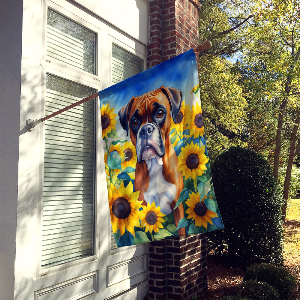 Boxer in Sunflowers House Flag Image 2