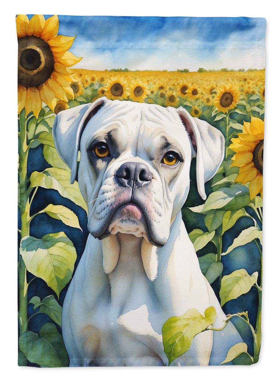 Boxer in Sunflowers House Flag Image 1