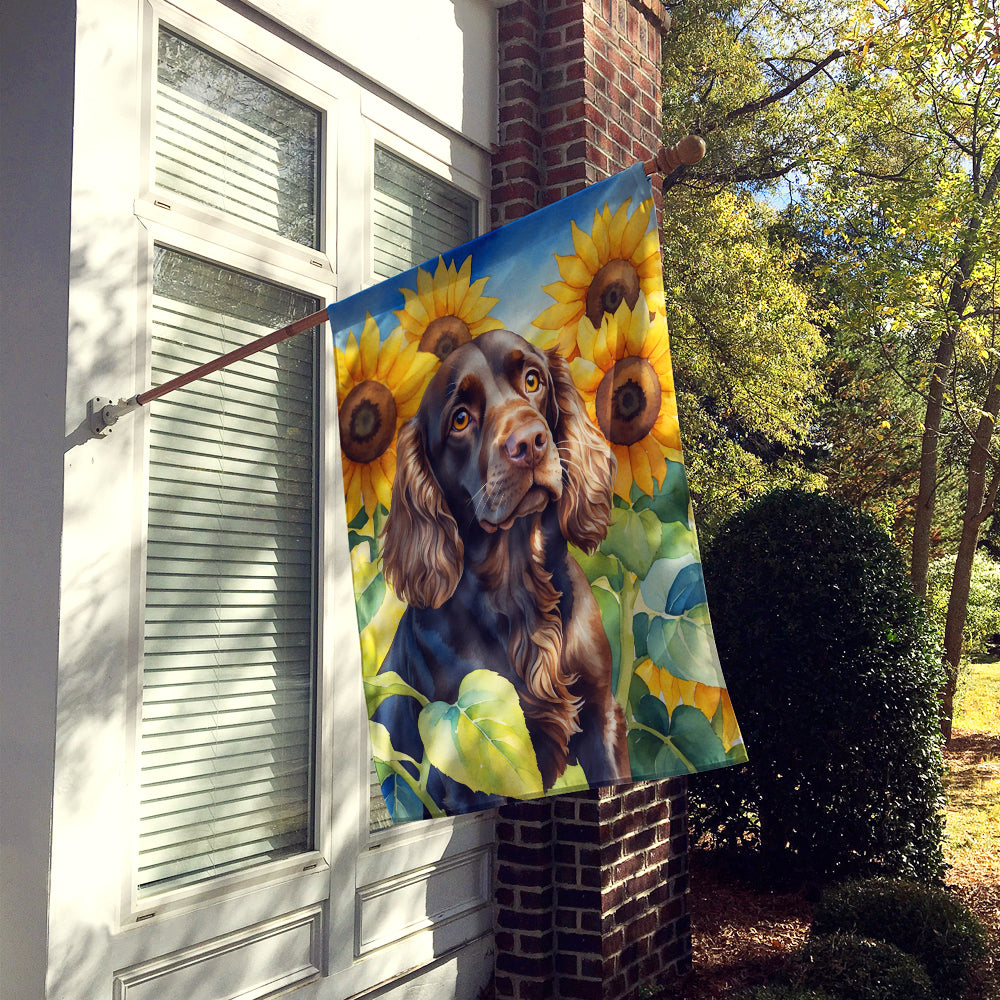 Boykin Spaniel in Sunflowers House Flag Image 2