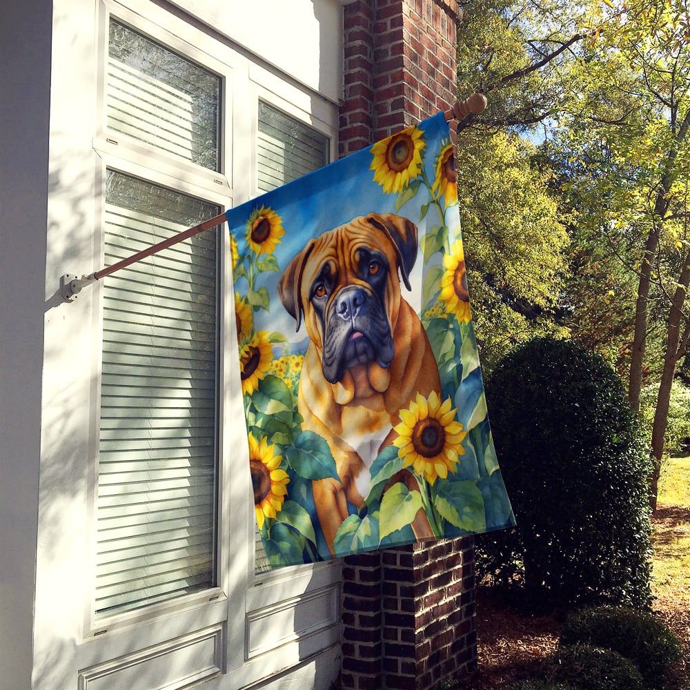 Bullmastiff in Sunflowers House Flag Image 2