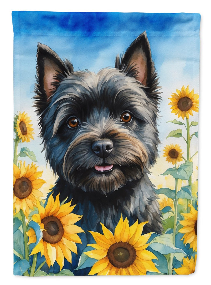 Cairn Terrier in Sunflowers House Flag Image 1