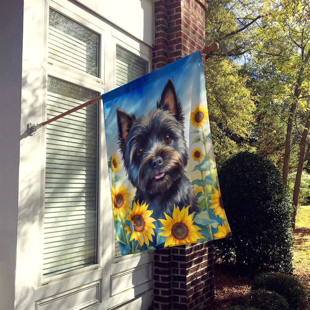 Cairn Terrier in Sunflowers House Flag Image 2