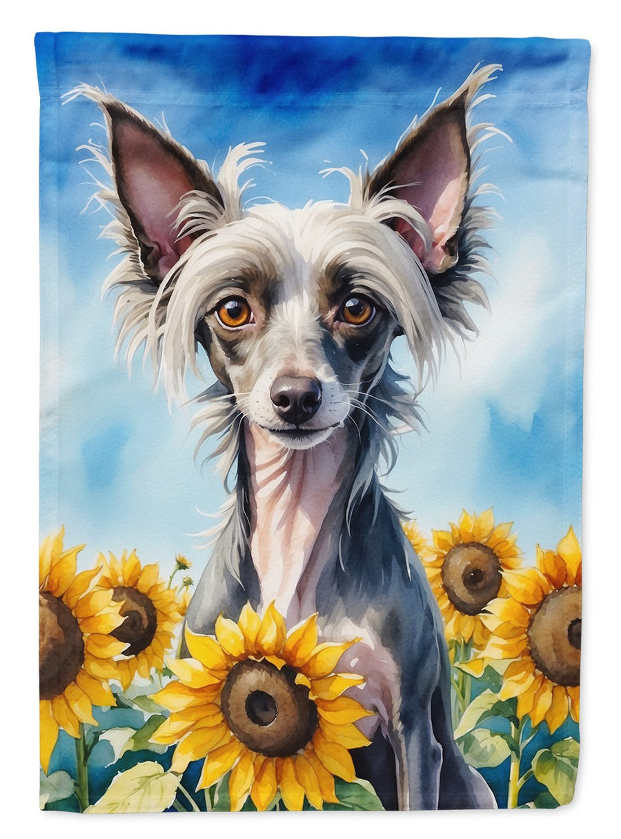 Chinese Crested in Sunflowers House Flag Image 1