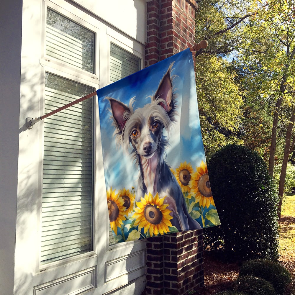 Chinese Crested in Sunflowers House Flag Image 2