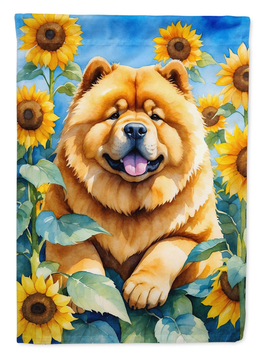 Chow Chow in Sunflowers House Flag Image 1