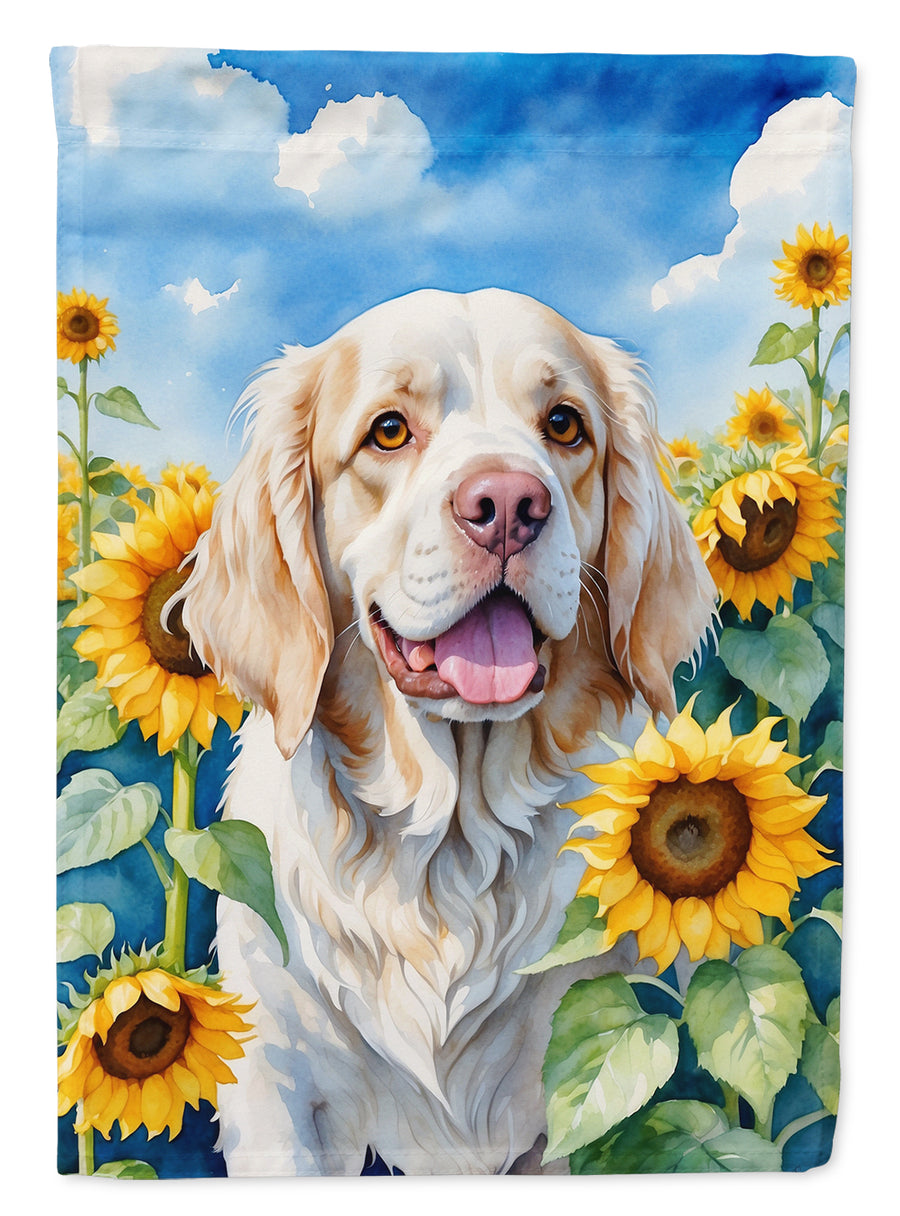 Clumber Spaniel in Sunflowers House Flag Image 1