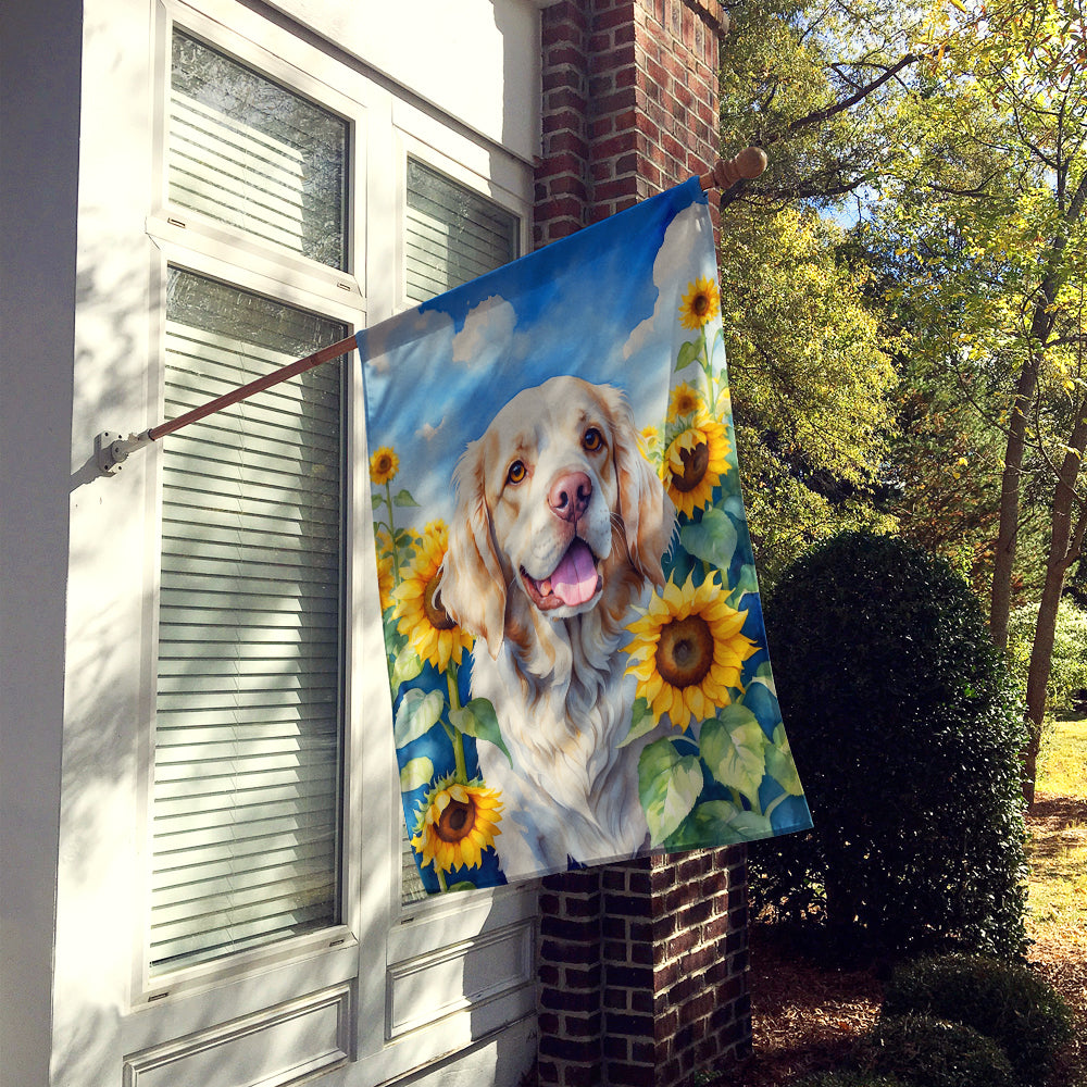 Clumber Spaniel in Sunflowers House Flag Image 2