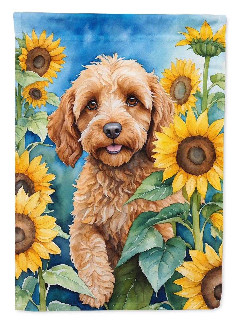 Cockapoo in Sunflowers House Flag Image 1